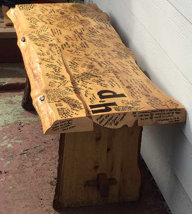 Wedding gift bench made from milled cedar slabs