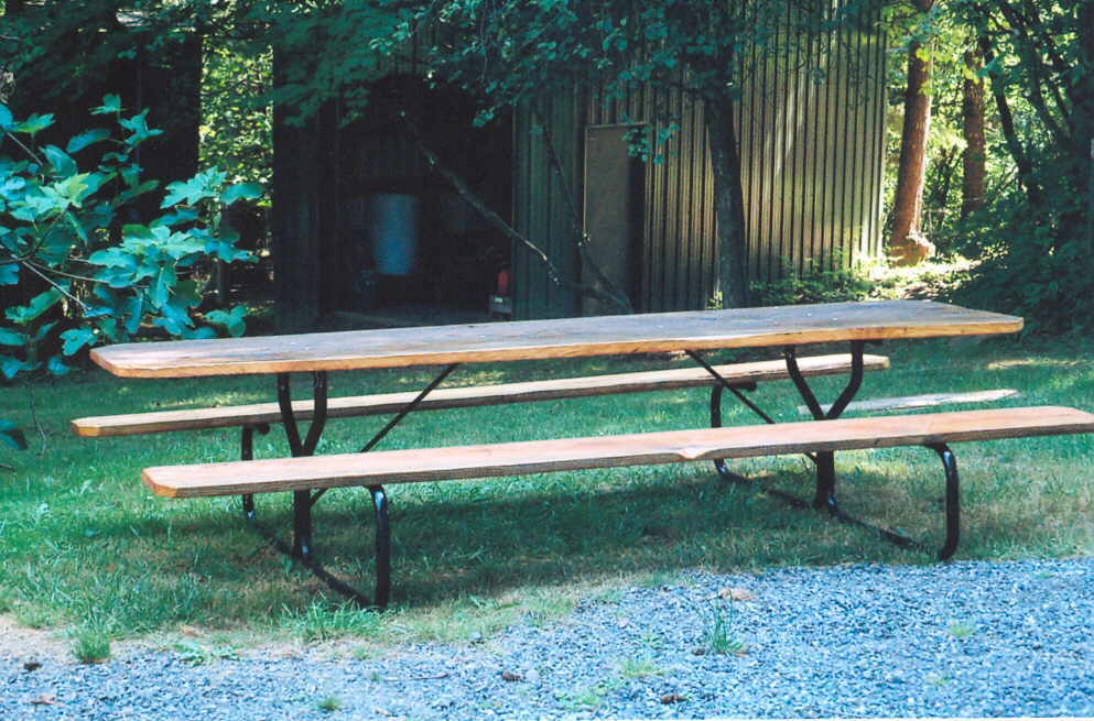 10-foot picnic table crafted by David Gordon, using solid fir slabs